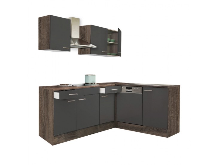 Yorki 220 sarok konyhabútor yorki tölgy korpusz,selyemfényű antracit fronttal