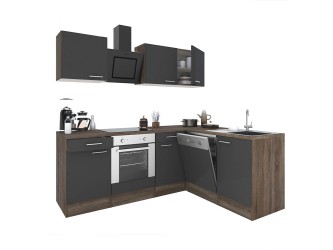 Yorki 220 sarok konyhabútor yorki tölgy korpusz,selyemfényű antracit fronttal alsó sütős elemmel