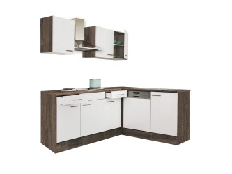 Yorki 220 sarok konyhabútor yorki tölgy korpusz,selyemfényű fehér fronttal