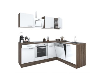 Yorki 220 sarok konyhabútor yorki tölgy korpusz,selyemfényű fehér fronttal alsó sütős elemmel