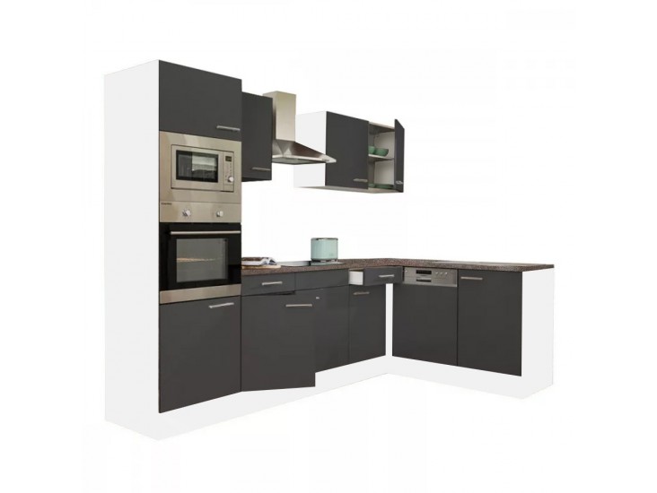 Yorki 280 konyhabútor fehér korpusszal, selyemfényű antracit fronttal