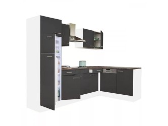 Yorki 280 sarok konyhabútor fehér korpusz,selyemfényű antracit front alsó sütős elemmel felülfagyasztós hűtős szekrénnyel