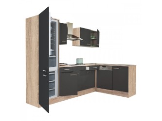 Yorki 280 sarok konyhabútor sonoma tölgy korpusz,selyemfényű antracit fronttal alulagyasztós hűtős szekrénnyel
