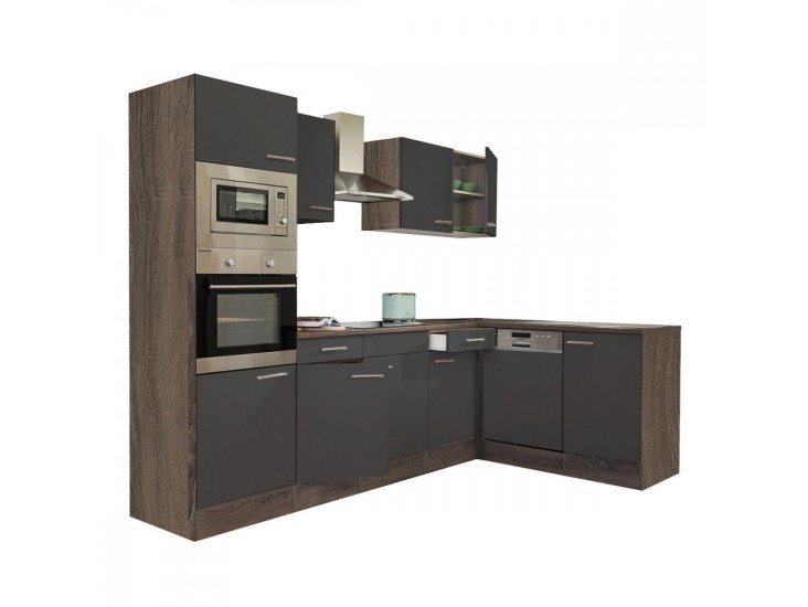 Yorki 280 sarok konyhabútor yorki tölgy korpusz, selyemfényű antracit fronttal