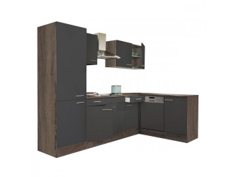 Yorki 280 sarok konyhabútor yorki tölgy korpusz,selyemfényű antracit fronttal polcos szekrénnyel