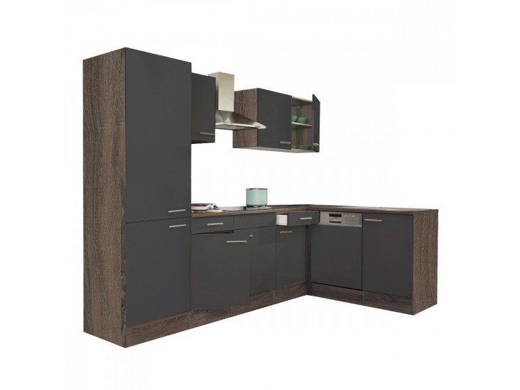 Yorki 280 sarok konyhabútor yorki tölgy korpusz,selyemfényű antracit fronttal polcos szekrénnyel