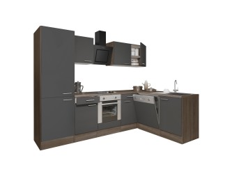 Yorki 280 sarok konyhabútor yorki tölgy korpusz,selyemfényű antracit front alsó sütős elemmel polcos szekrénnyel