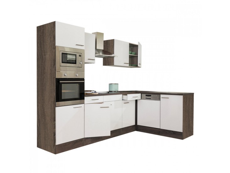 Yorki 280 sarok konyhabútor yorki tölgy korpusz, selyemfényű fehér fronttal