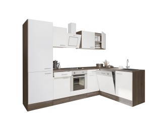 Yorki 280 sarok konyhabútor yorki tölgy korpusz,selyemfényű fehér front alsó sütős elemmel polcos szekrénnyel