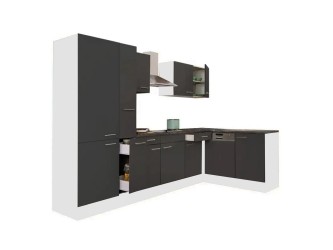 Yorki 310 sarok konyhabútor fehér korpusz,selyemfényű antracit fronttal polcos szekrénnyel