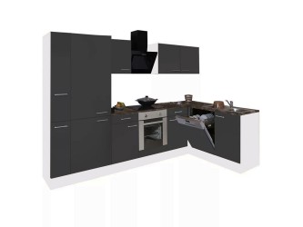 Yorki 310 sarok konyhabútor fehér korpusz,selyemfényű antracit front alsó sütős elemmel polcos szekrénnyel