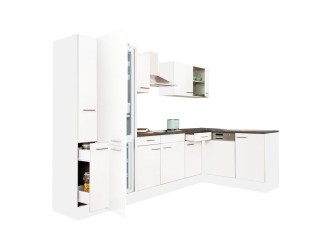 Yorki 310 sarok konyhabútor fehér korpusz,selyemfényű fehér fronttal alulagyasztós hűtős szekrénnyel