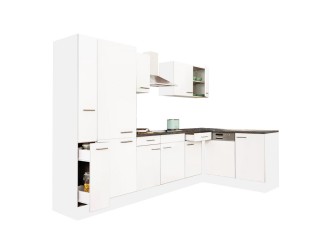 Yorki 310 sarok konyhabútor fehér korpusz,selyemfényű fehér fronttal polcos szekrénnyel