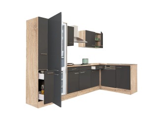 Yorki 310 sarok konyhabútor sonoma tölgy korpusz,selyemfényű antracit fronttal alulagyasztós hűtős szekrénnyel