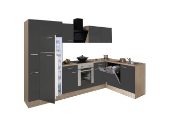 Yorki 310sarok konyhabútor sonoma tölgy korpusz,selyemfényű antracit front alsó sütős elemmel felülfagyasztós hűtős szekrénnyel