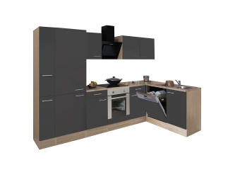 Yorki 310 sarok konyhabútor sonoma tölgy korpusz,selyemfényű antracit front alsó sütős elemmel polcos szekrénnyel