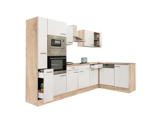 Yorki 310 sarok konyhabútor sonoma tölgy korpusz,selyemfényű fehér fronttal