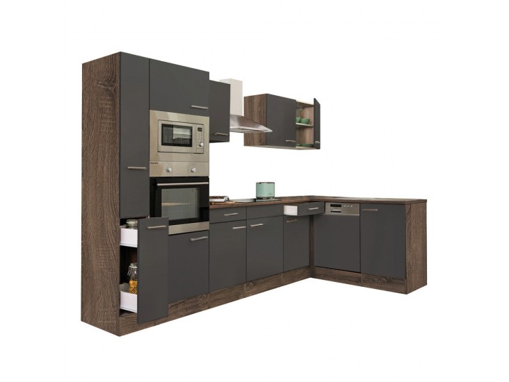 Yorki 310 sarok konyhabútor yorki tölgy korpusz,selyemfényű antracit fronttal