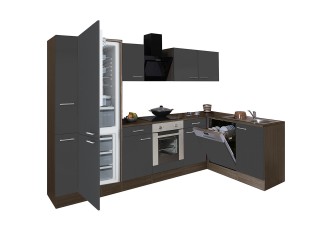 Yorki 310 sarok konyhabútor yorki tölgy korpusz,selyemfényű antracit front alsó sütős elemmel alulagyasztós hűtős szekrénnyel