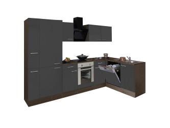 Yorki 310 sarok konyhabútor yorki tölgy korpusz,selyemfényű antracit front alsó sütős elemmel polcos szekrénnyel