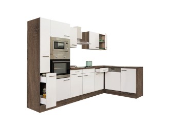 Yorki 310 sarok konyhabútor yorki tölgy korpusz,selyemfényű fehér fronttal