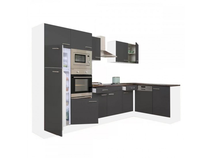 Yorki 340 sarok konyhabútor fehér korpusz,selyemfényű antracit fronttal