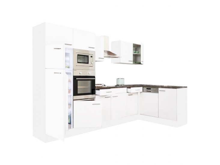 Yorki 340 sarok konyhabútor fehér korpusz,selyemfényű fehér fronttal