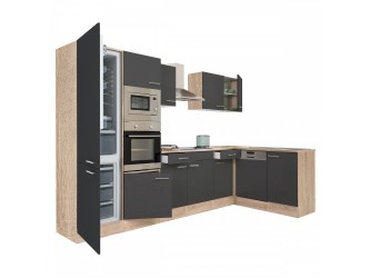 Yorki 340 sarok konyhabútor sonoma tölgy korpusz,selyemfényű antracit fronttal alulagyasztós hűtős szekrénnyel