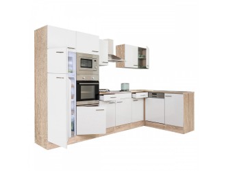 Yorki 340 sarok konyhabútor sonoma tölgy korpusz,selyemfényű fehér fronttal