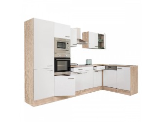 Yorki 340 sarok konyhabútor sonoma tölgy korpusz,selyemfényű fehér fronttal polcos szekrénnyel