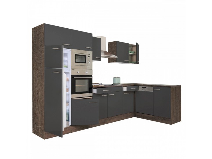 Yorki 340 sarok konyhabútor yorki tölgy korpusz,selyemfényű antracit fronttal