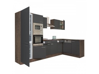 Yorki 340 sarok konyhabútor yorki tölgy korpusz,selyemfényű antracit fronttal alulagyasztós hűtős szekrénnyel