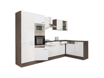 Yorki 340 sarok konyhabútor yorki tölgy korpusz,selyemfényű fehér fronttal polcos szekrénnyel