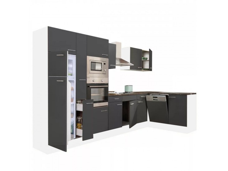 Yorki 370 sarok konyhabútor fehér korpusz,selyemfényű antracit fronttal