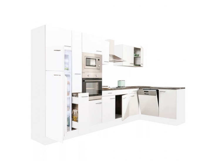 Yorki 370 sarok konyhabútor fehér korpusz,selyemfényű fehér fronttal