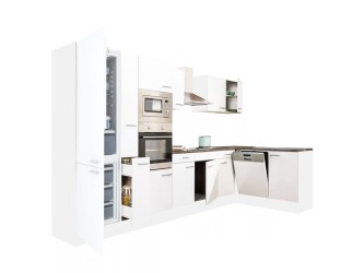 Yorki 370 sarok konyhabútor fehér korpusz,selyemfényű fehér fronttal alulagyasztós hűtős szekrénnyel