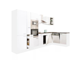 Yorki 370 sarok konyhabútor fehér korpusz,selyemfényű fehér fronttal polcos szekrénnyel