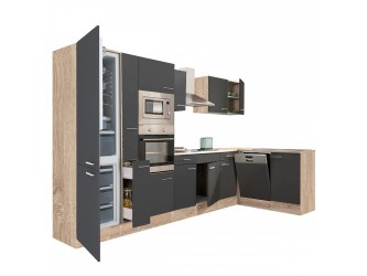 Yorki 370 sarok konyhabútor sonoma tölgy korpusz,selyemfényű antracit fronttal alulagyasztós hűtős szekrénnyel