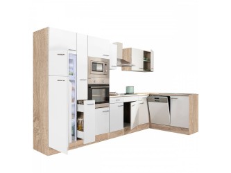 Yorki 370 sarok konyhabútor sonoma tölgy korpusz,selyemfényű fehér fronttal