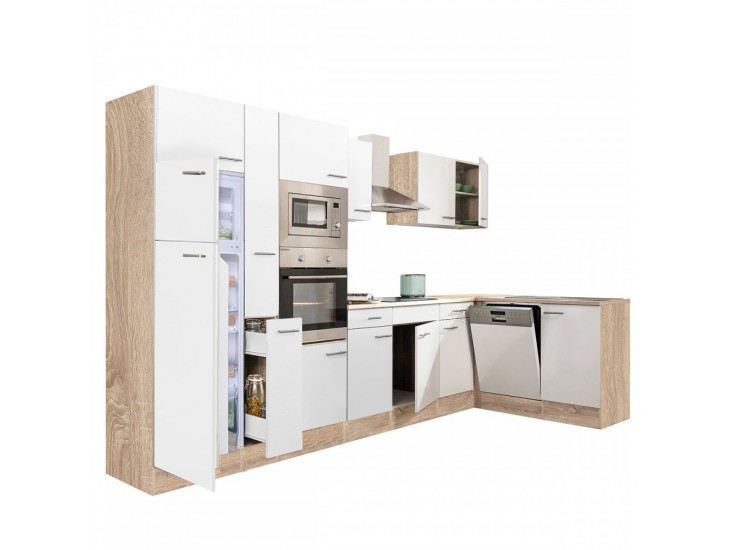 Yorki 370 sarok konyhabútor sonoma tölgy korpusz,selyemfényű fehér fronttal