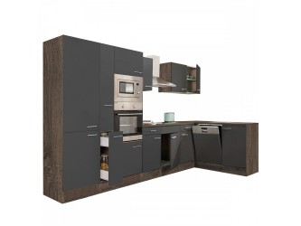 Yorki 370 sarok konyhabútor yorki tölgy korpusz,selyemfényű antracit fronttal polcos szekrénnyel