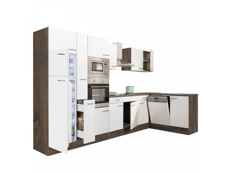 Yorki 370 sarok konyhabútor yorki tölgy korpusz,selyemfényű fehér fronttal