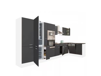 Yorki 430 sarok konyhabútor fehér korpusz,selyemfényű antracit fronttal alulagyasztós hűtős szekrénnyel