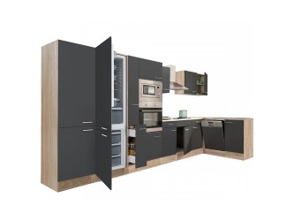 Yorki 430 sarok konyhabútor sonoma tölgy korpusz,selyemfényű antracit fronttal alulagyasztós hűtős szekrénnyel