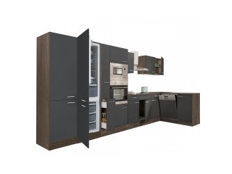 Yorki 430 sarok konyhabútor yorki tölgy korpusz,selyemfényű antracit fronttal alulagyasztós hűtős szekrénnyel