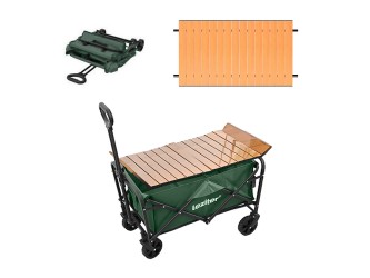 Összecsukható standard kerti strandkocsi asztallal zöld