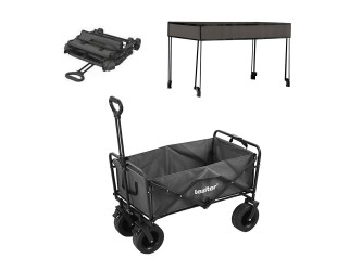 Összecsukható prémium kerti strandkocsi tetővel szürke