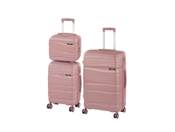 TraveLux Voyager IX gurulós bőrönd szett rosegold