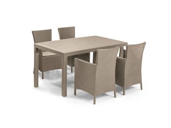 Meliowa 4 fős kerti bútor garnitúra, cappuccino színben, homok párnával