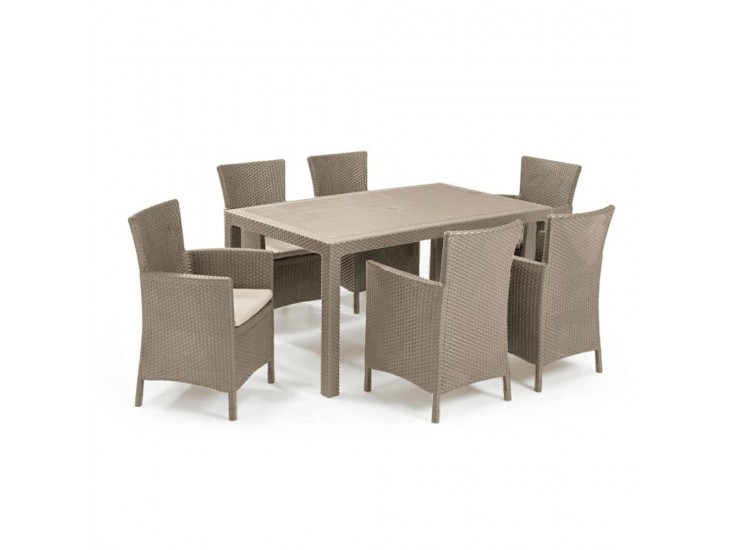 Meliowa 6 fős kerti bútor garnitúra, cappuccino színben, homok párnával